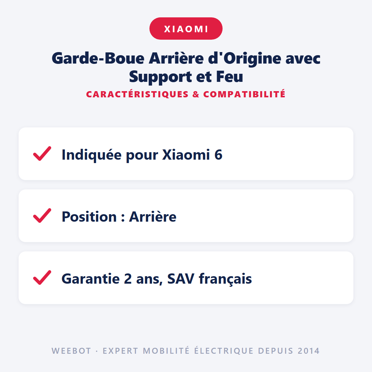 Garde-Boue Arrière d'Origine avec Support et Feu : caractéristiques et compatibilité