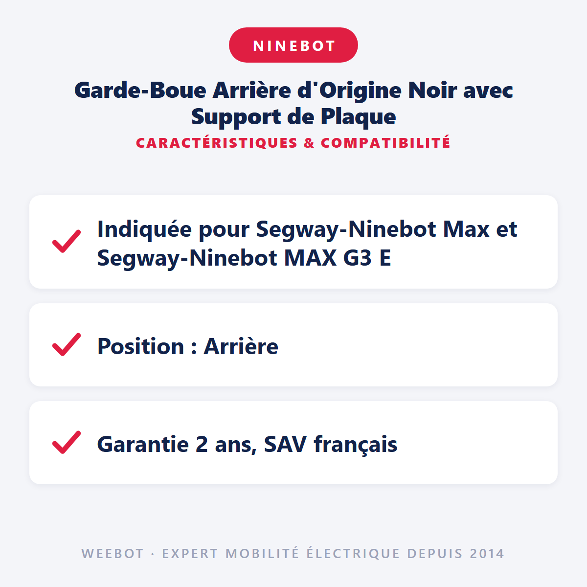 Garde-Boue Arrière d'Origine Noir avec Support de Plaque : caractéristiques et compatibilité