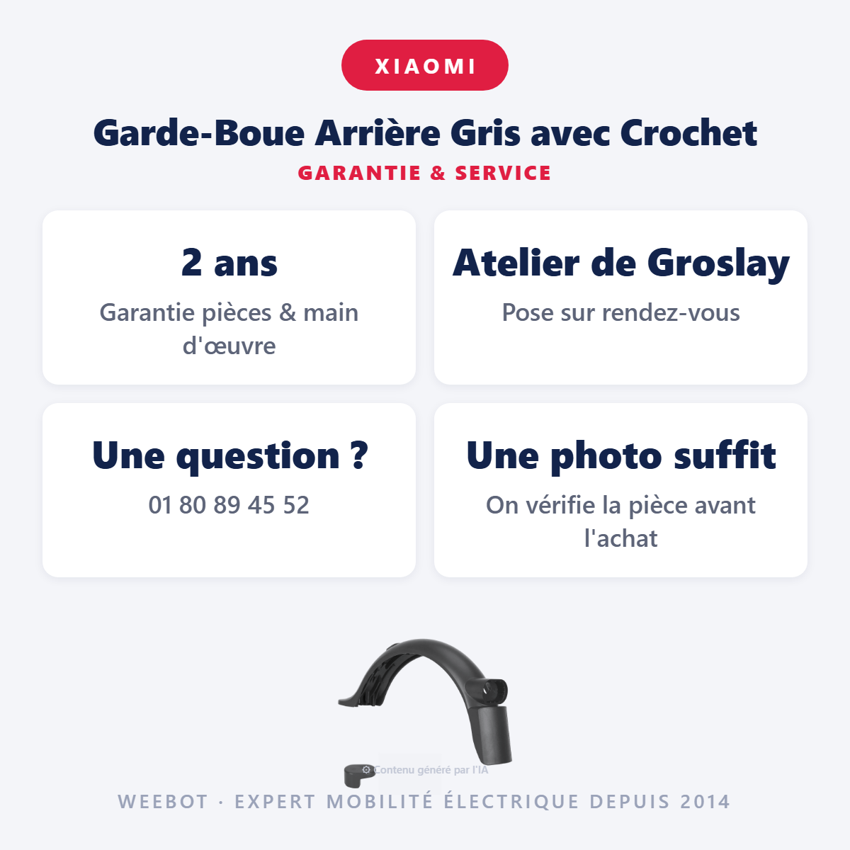 Garde-Boue Arrière Gris avec Crochet : garantie 2 ans et service après-vente