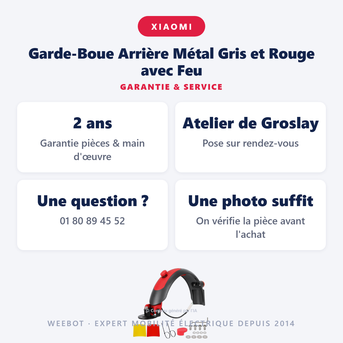 Garde-Boue Arrière Métal Gris et Rouge avec Feu : garantie 2 ans et service après-vente