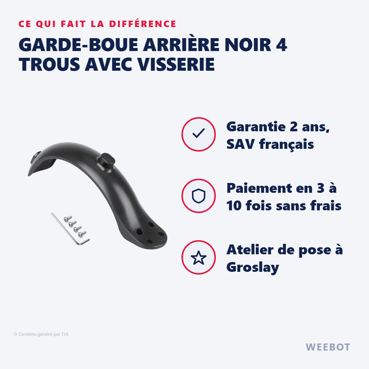 Garde-Boue Arrière Noir 4 Trous avec Visserie : les points forts