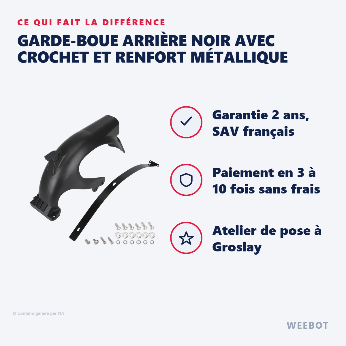 Garde-Boue Arrière Noir avec Crochet et Renfort Métallique : les points forts