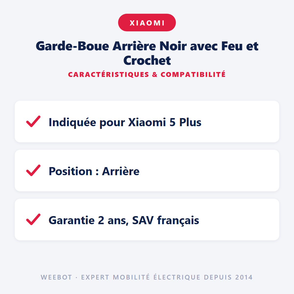 Garde-Boue Arrière Noir avec Feu et Crochet : caractéristiques et compatibilité