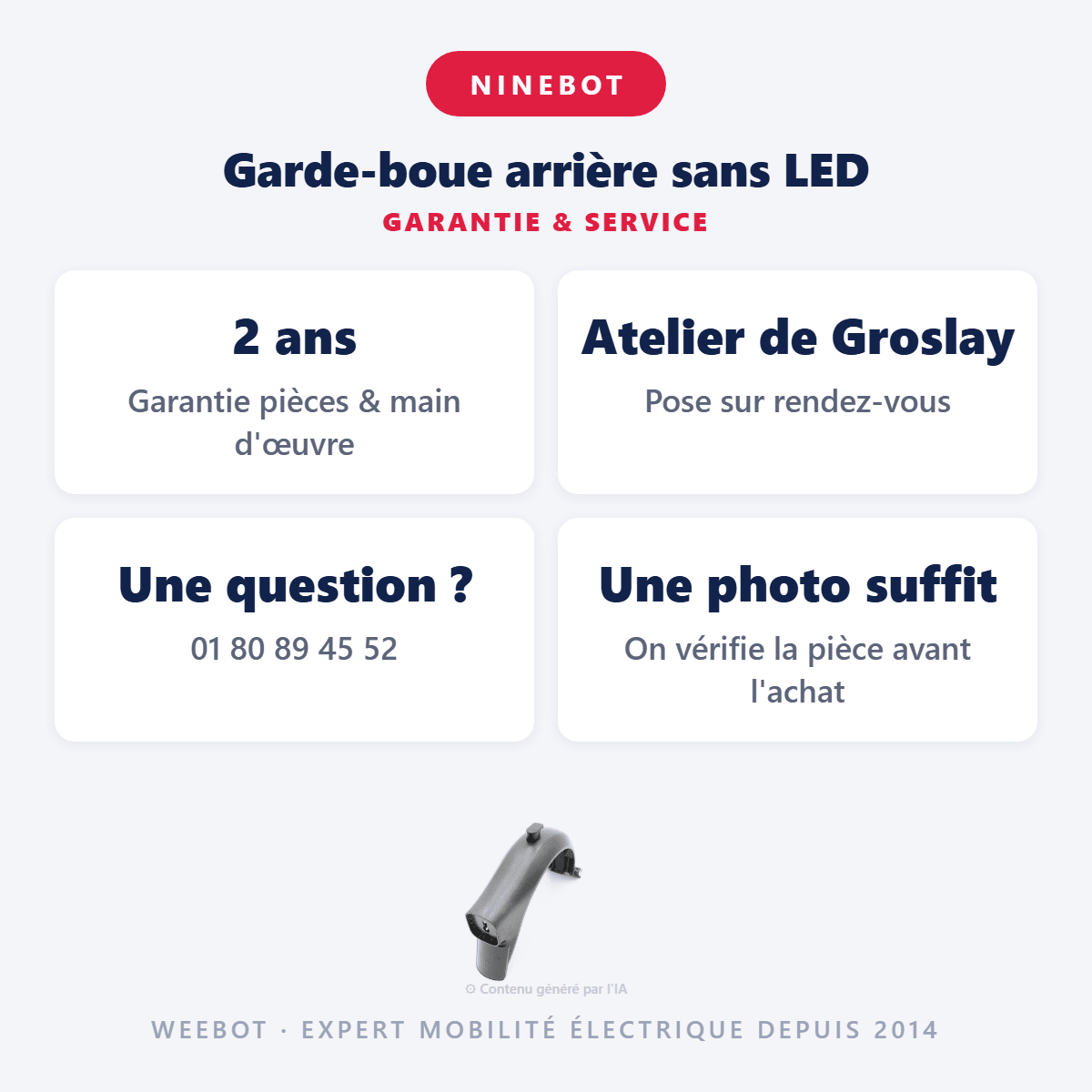 Garde-boue arrière sans LED pour Trottinette Électrique Ninebot F40 et D28 - Weebot