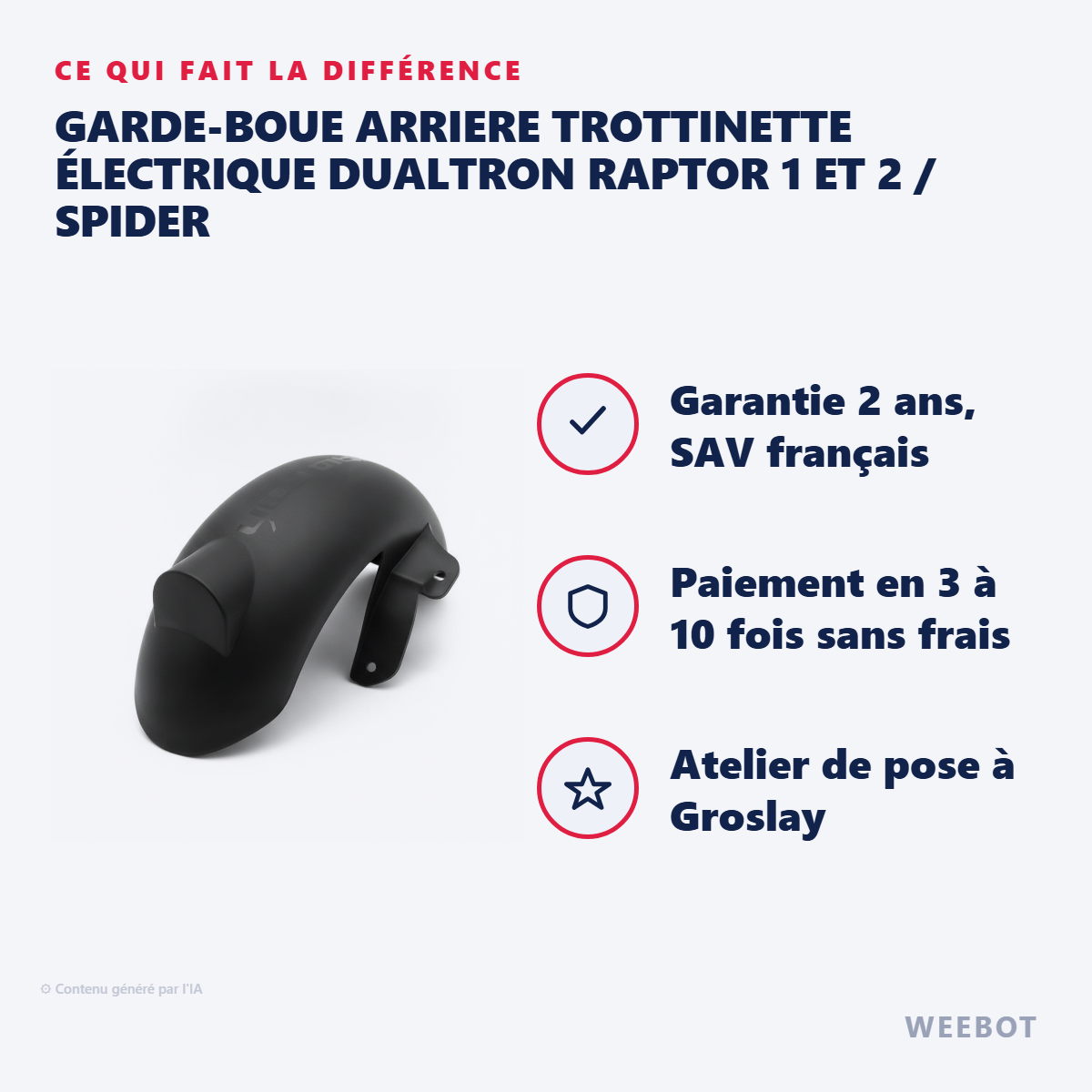 Garde-Boue ARRIERE Trottinette Électrique Dualtron Raptor 1 et 2 / Spider : les points forts