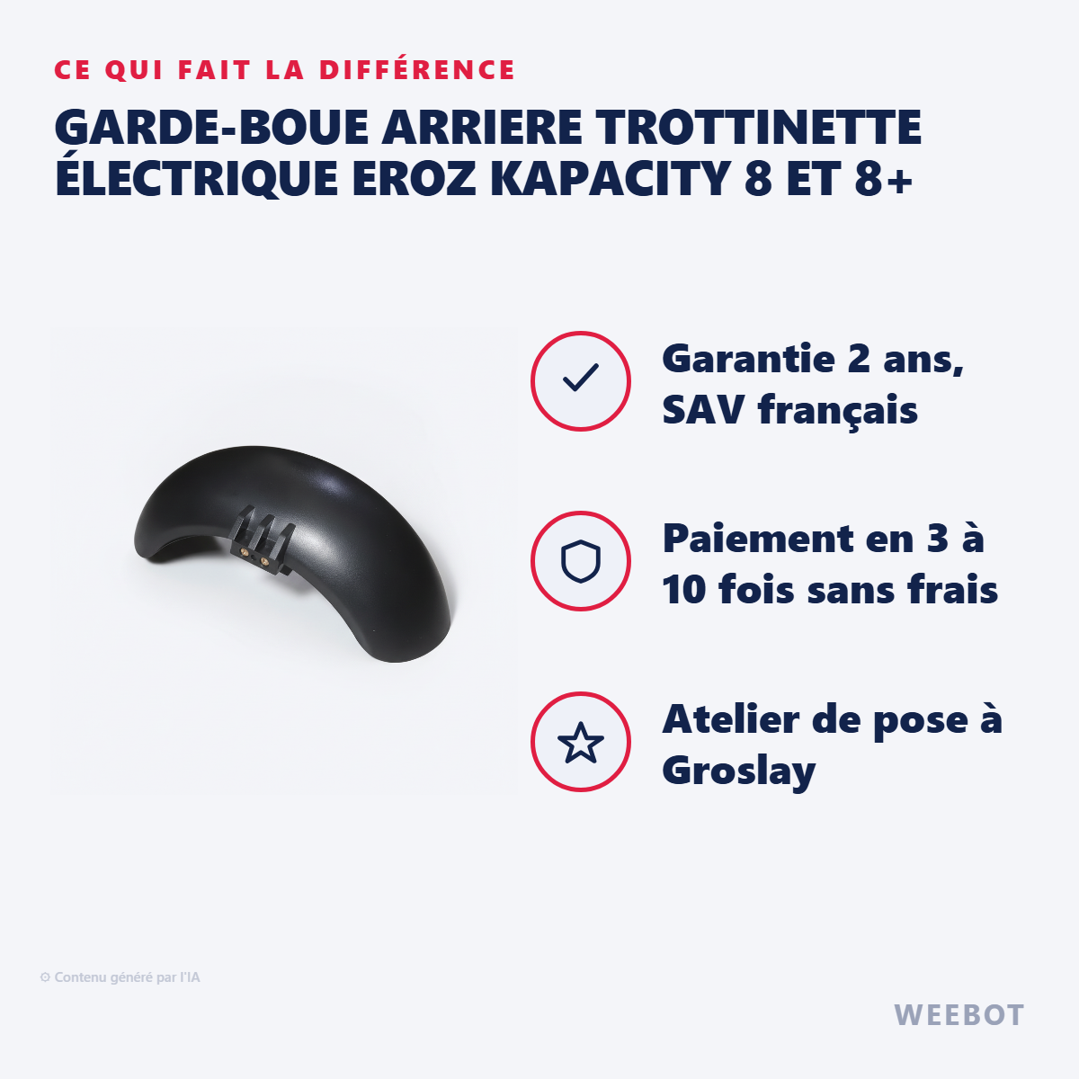 Garde-Boue ARRIERE Trottinette Électrique Eroz Kapacity 8 Et 8+ : les points forts