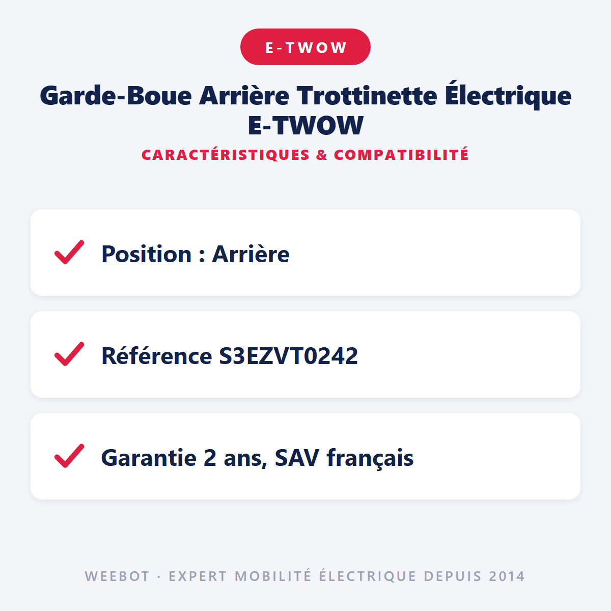 Garde-Boue Arrière Trottinette Électrique E-TWOW : caractéristiques et compatibilité
