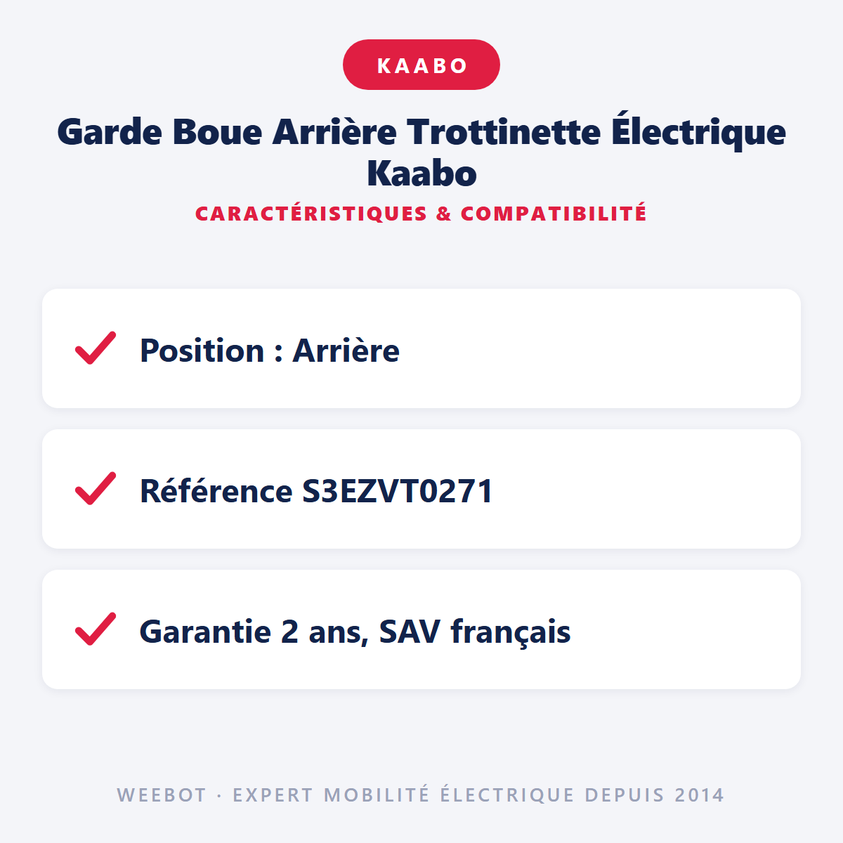 Garde Boue Arrière Trottinette Électrique Kaabo : caractéristiques et compatibilité