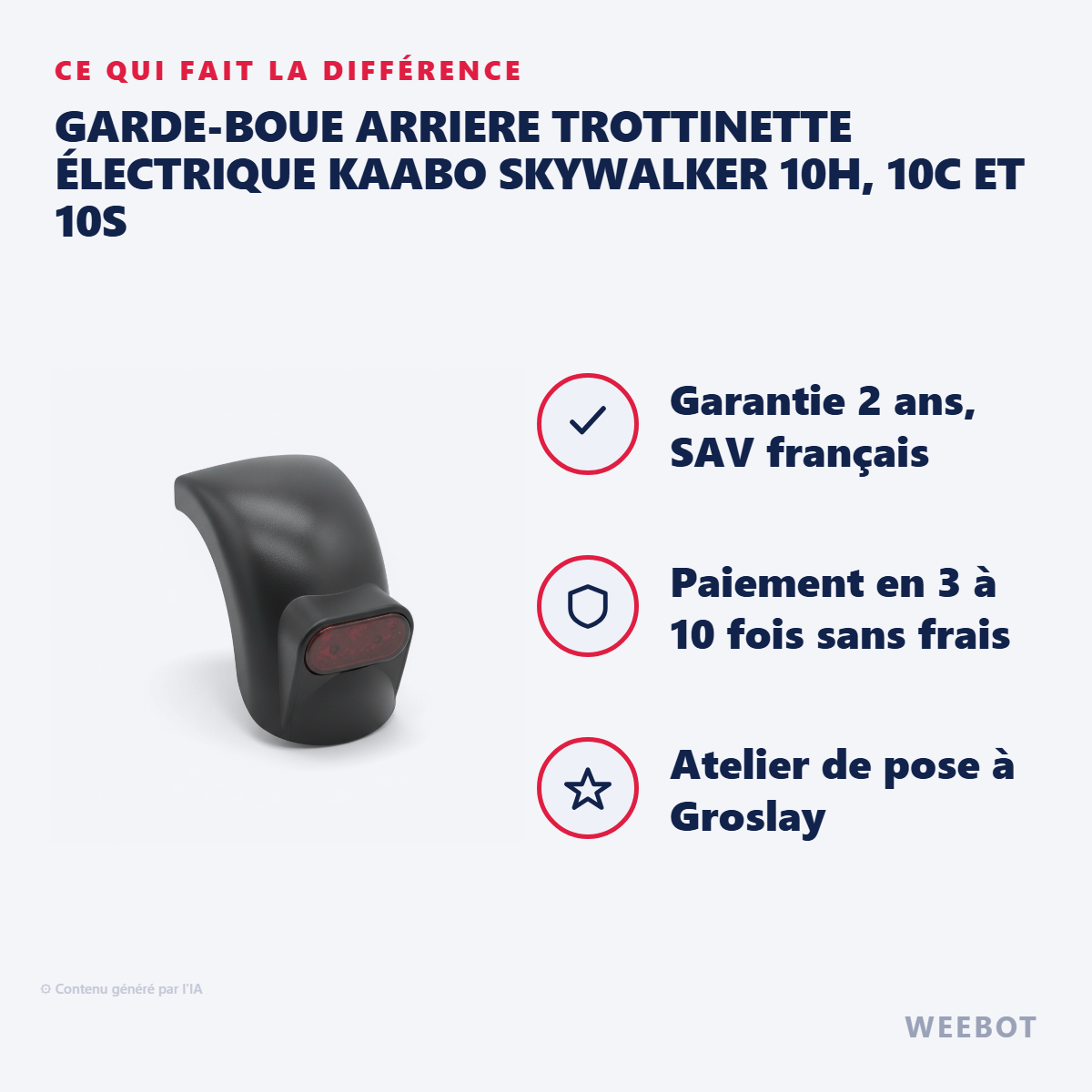 Garde-Boue ARRIERE Trottinette Électrique Kaabo Skywalker 10H, 10C et 10S : les points forts