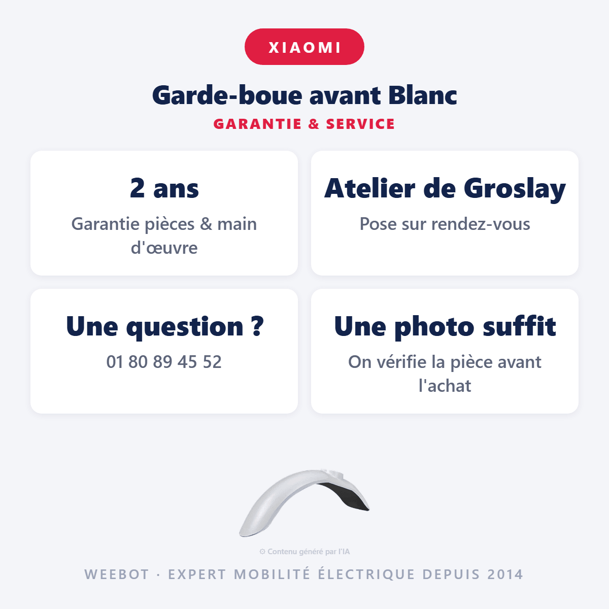 Garde-boue avant Blanc pour Trottinette Électrique Xiaomi M365 & M365 Pro - Weebot
