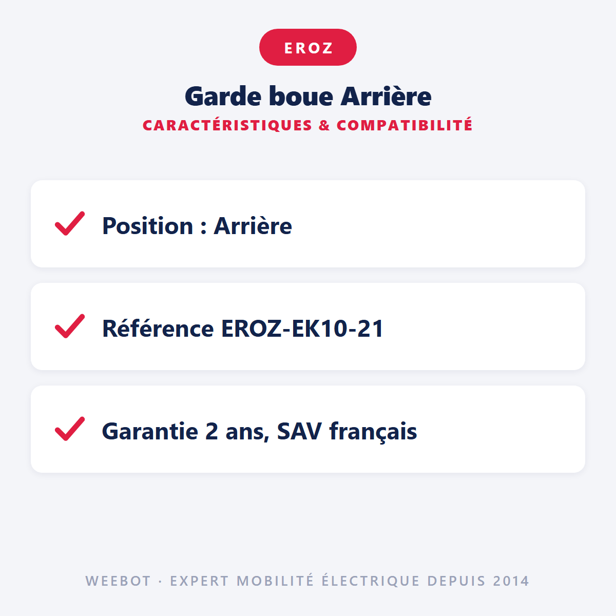 Garde boue Arrière pour Trottinette Electrique Eroz EK10 (Nouvelle Version) - Weebot