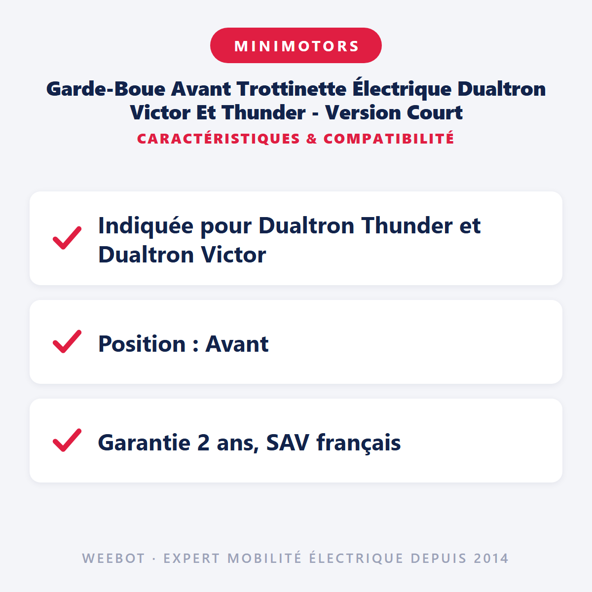 Garde-Boue Avant Trottinette Électrique Dualtron Victor Et Thunder - Version Court : caractéristiques et compatibilité