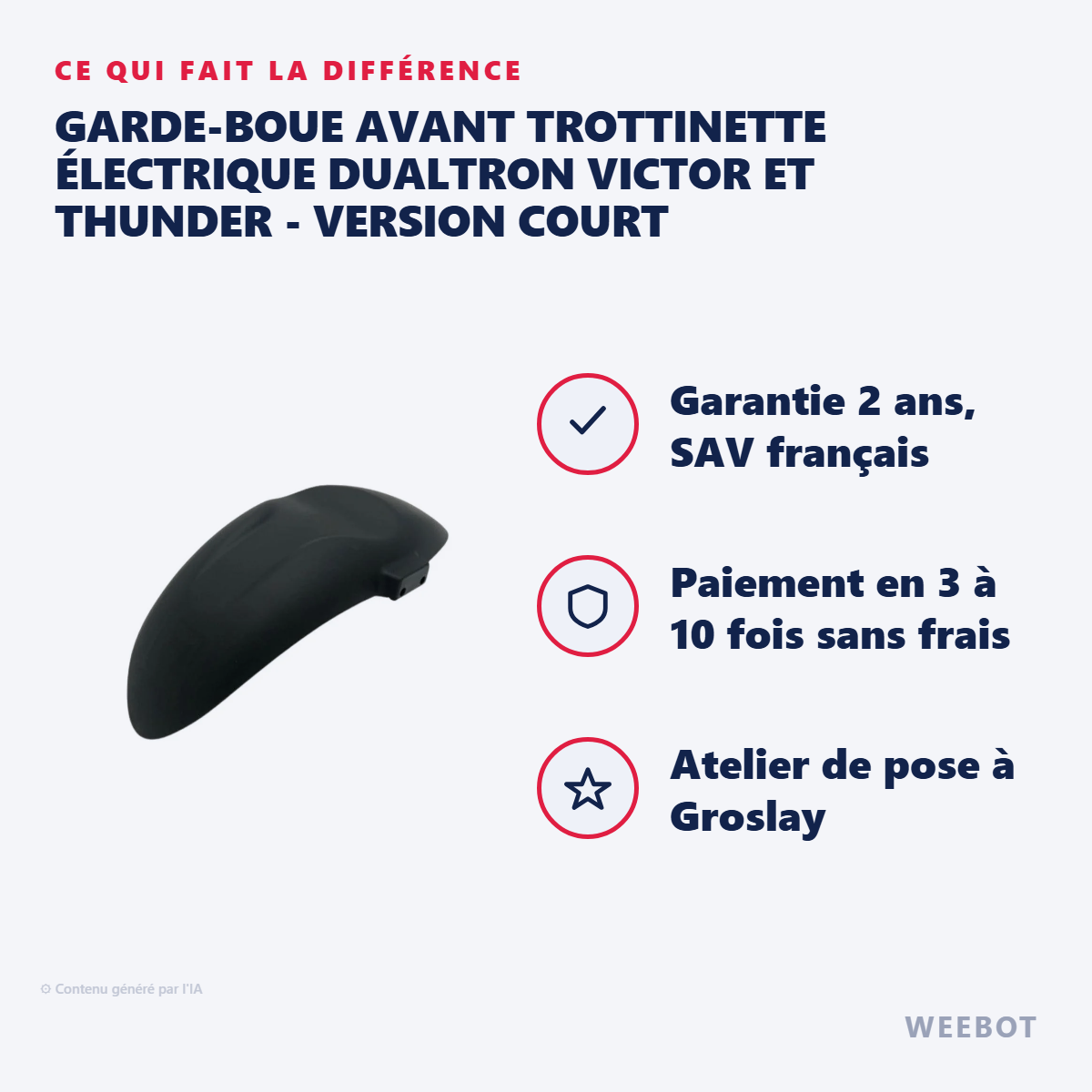 Garde-Boue Avant Trottinette Électrique Dualtron Victor Et Thunder - Version Court : les points forts