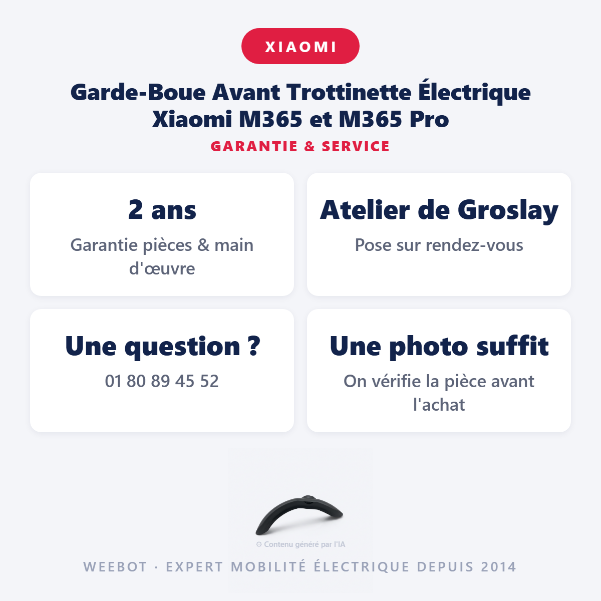 Garde-Boue Avant Trottinette Électrique Xiaomi M365 et M365 Pro : garantie 2 ans et service après-vente