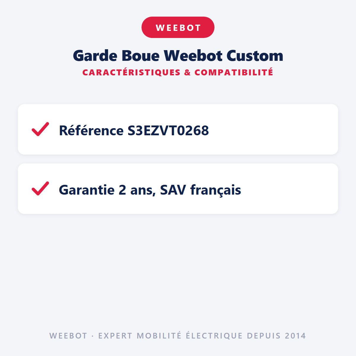 Garde Boue Weebot Custom : caractéristiques et compatibilité
