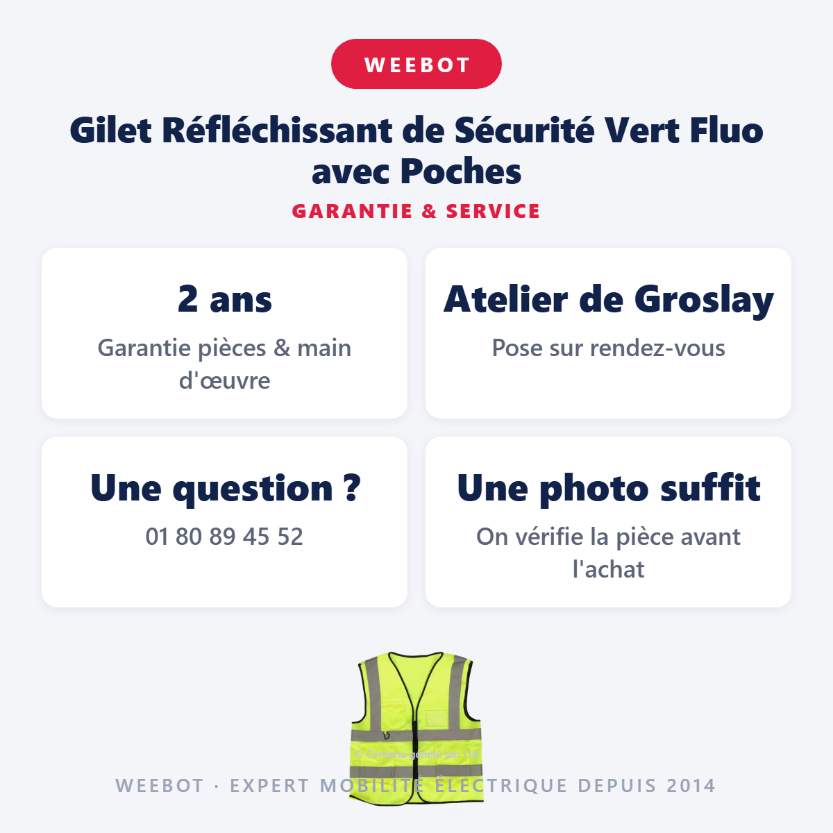 Gilet Réfléchissant de Sécurité Vert Fluo avec Poches : garantie 2 ans et service après-vente