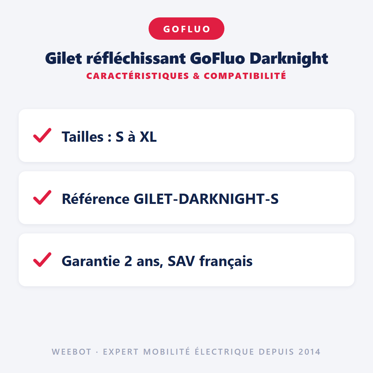 Gilet réfléchissant GoFluo Darknight : caractéristiques et compatibilité