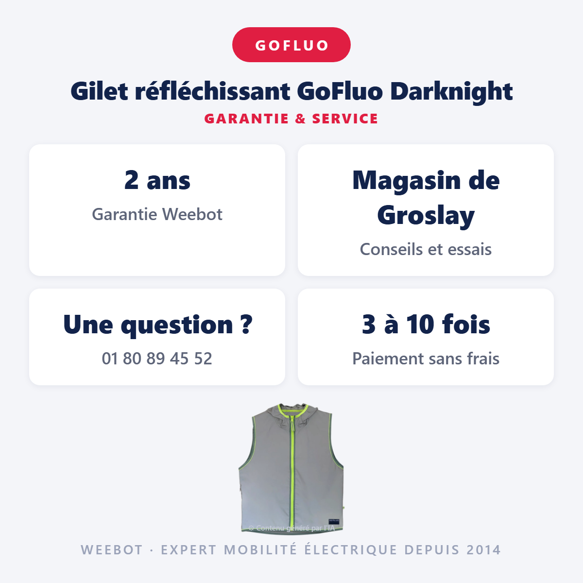 Gilet réfléchissant GoFluo Darknight : garantie 2 ans et service après-vente