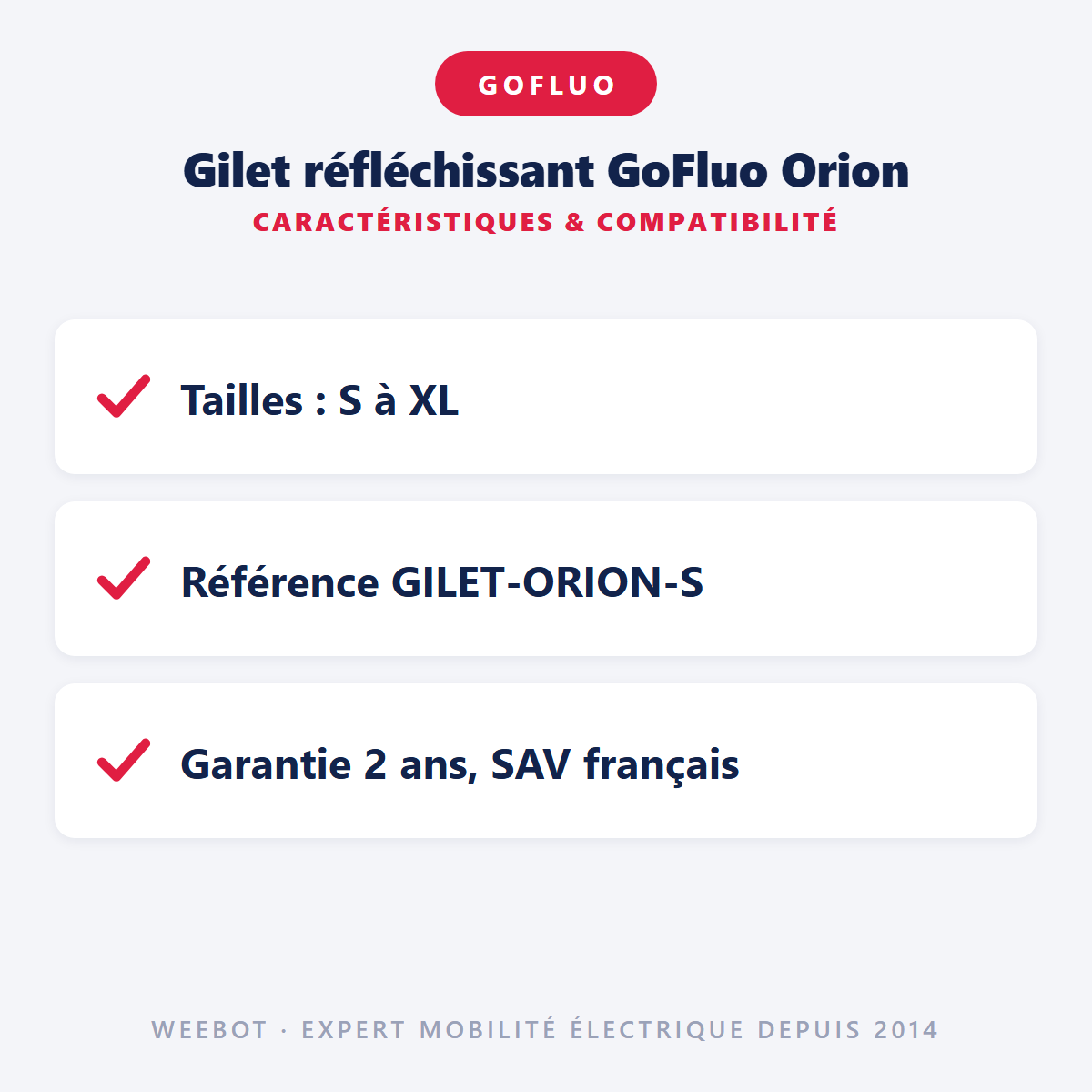 Gilet réfléchissant GoFluo Orion : caractéristiques et compatibilité