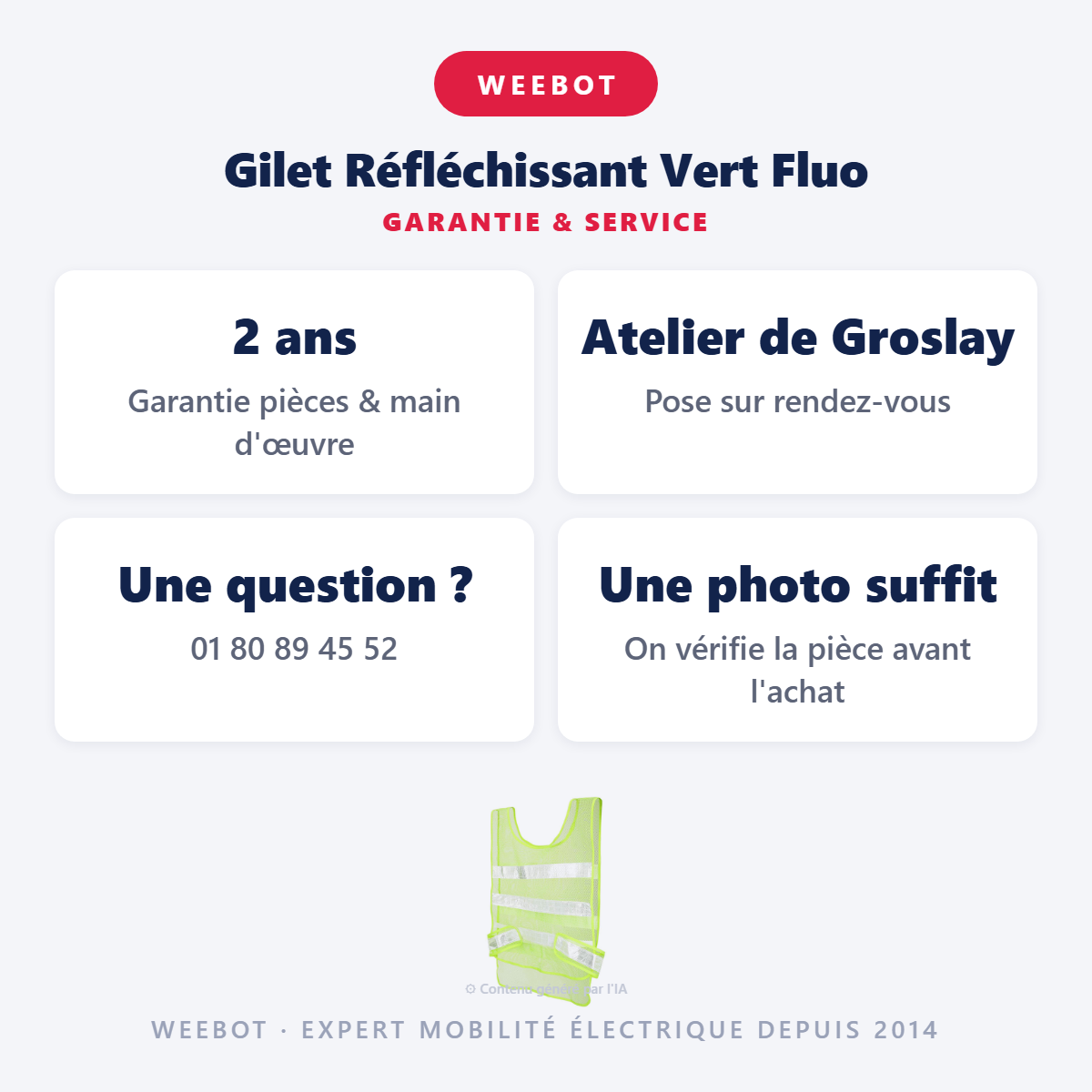 Gilet Réfléchissant Vert Fluo : garantie 2 ans et service après-vente