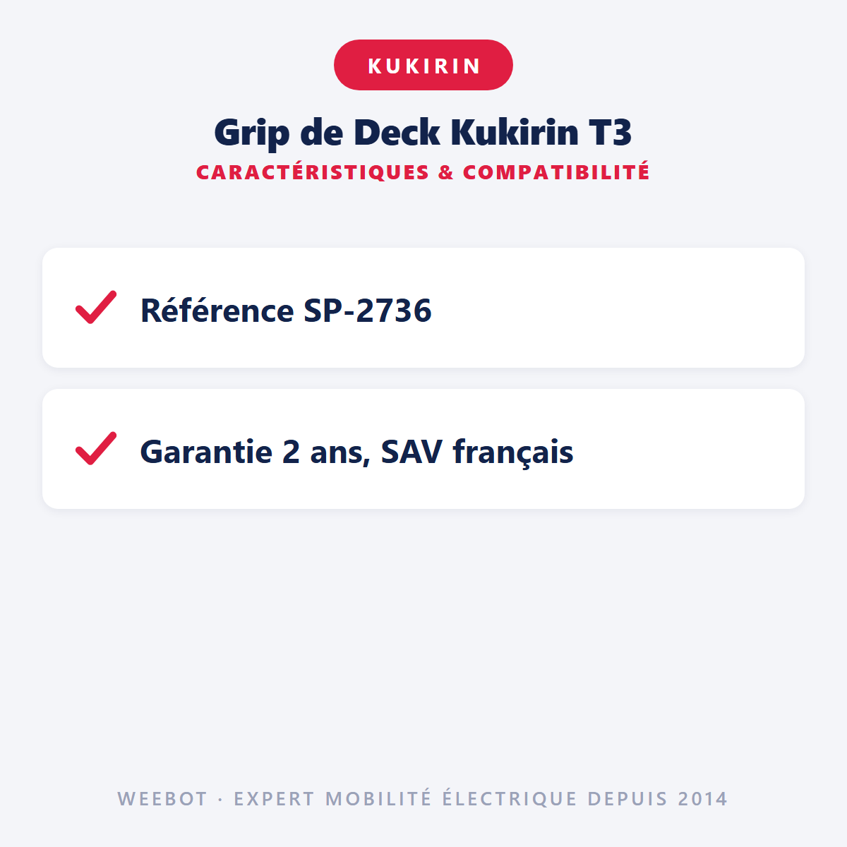 Grip de Deck Kukirin T3 : caractéristiques et compatibilité