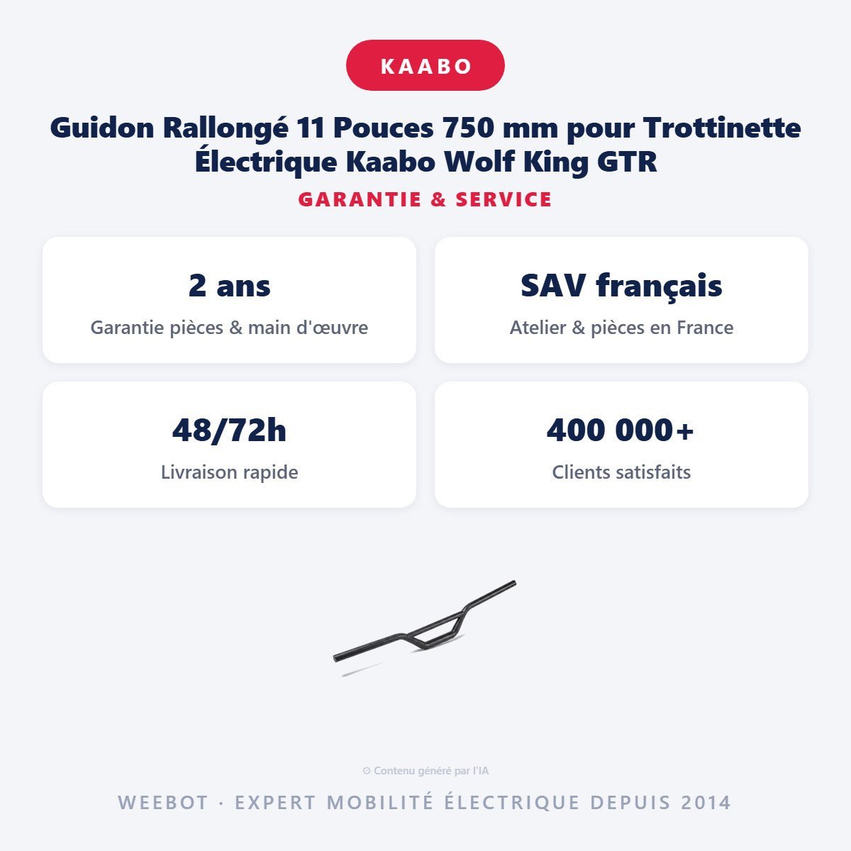 Guidon Rallongé 11 Pouces 750 mm pour Trottinette Électrique Kaabo Wolf King GTR - Weebot