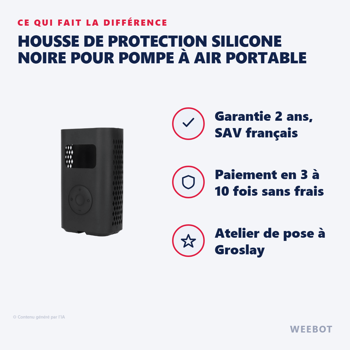 Housse de Protection Silicone Noire pour Pompe à Air Portable : les points forts