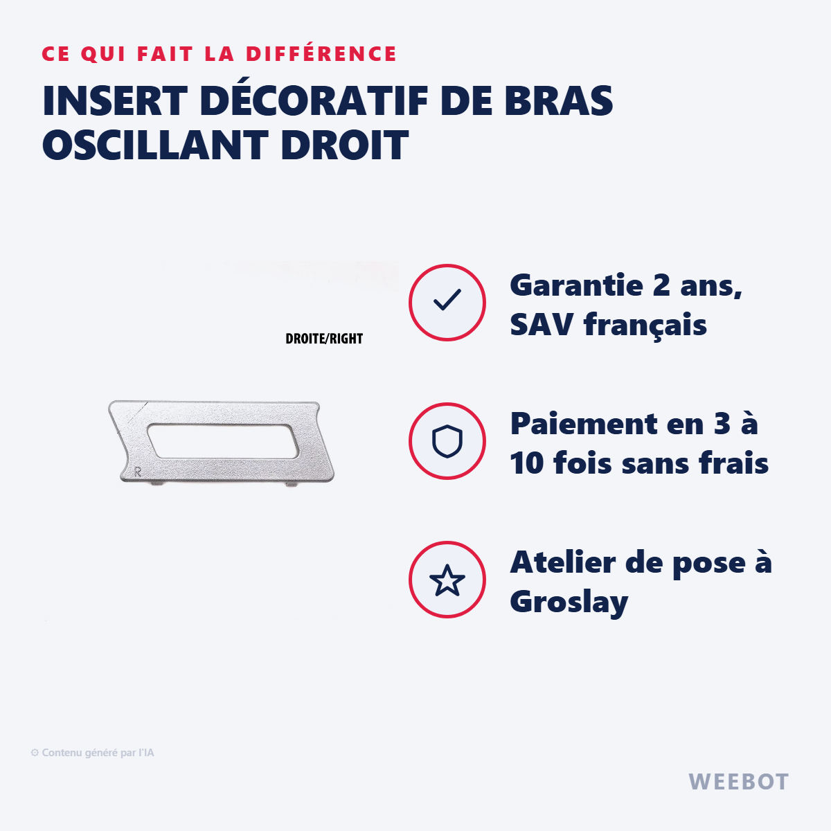 Insert Décoratif de Bras Oscillant Droit : les points forts