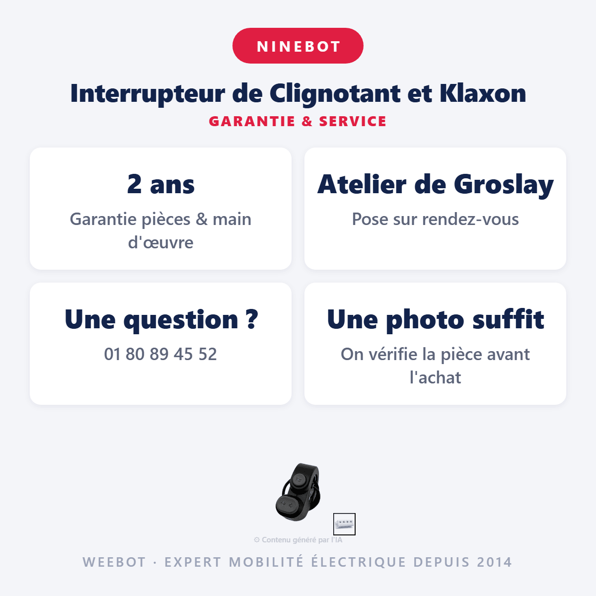 Interrupteur de Clignotant et Klaxon pour Trottinette Électrique Ninebot Segway F2 Pro et Max G2 - Weebot