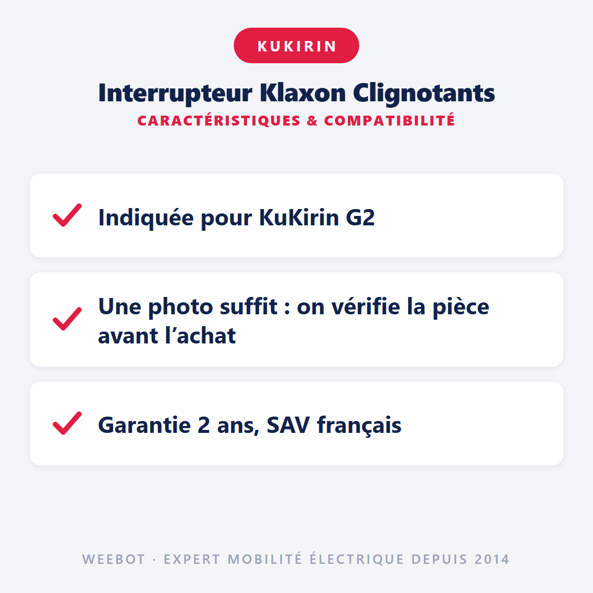 Interrupteur Klaxon Clignotants pour Trottinette Électrique Kukirin G2/G3/G4 - Weebot