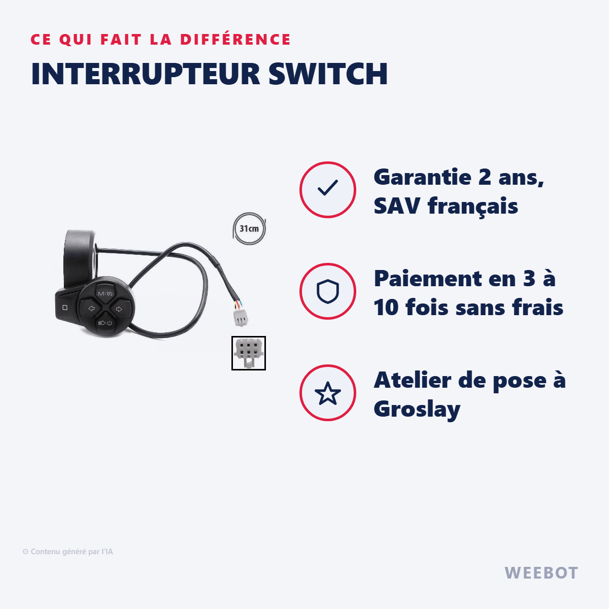 Interrupteur Switch pour Trottinette Électrique Ninebot Segway ZT3 Pro - Weebot