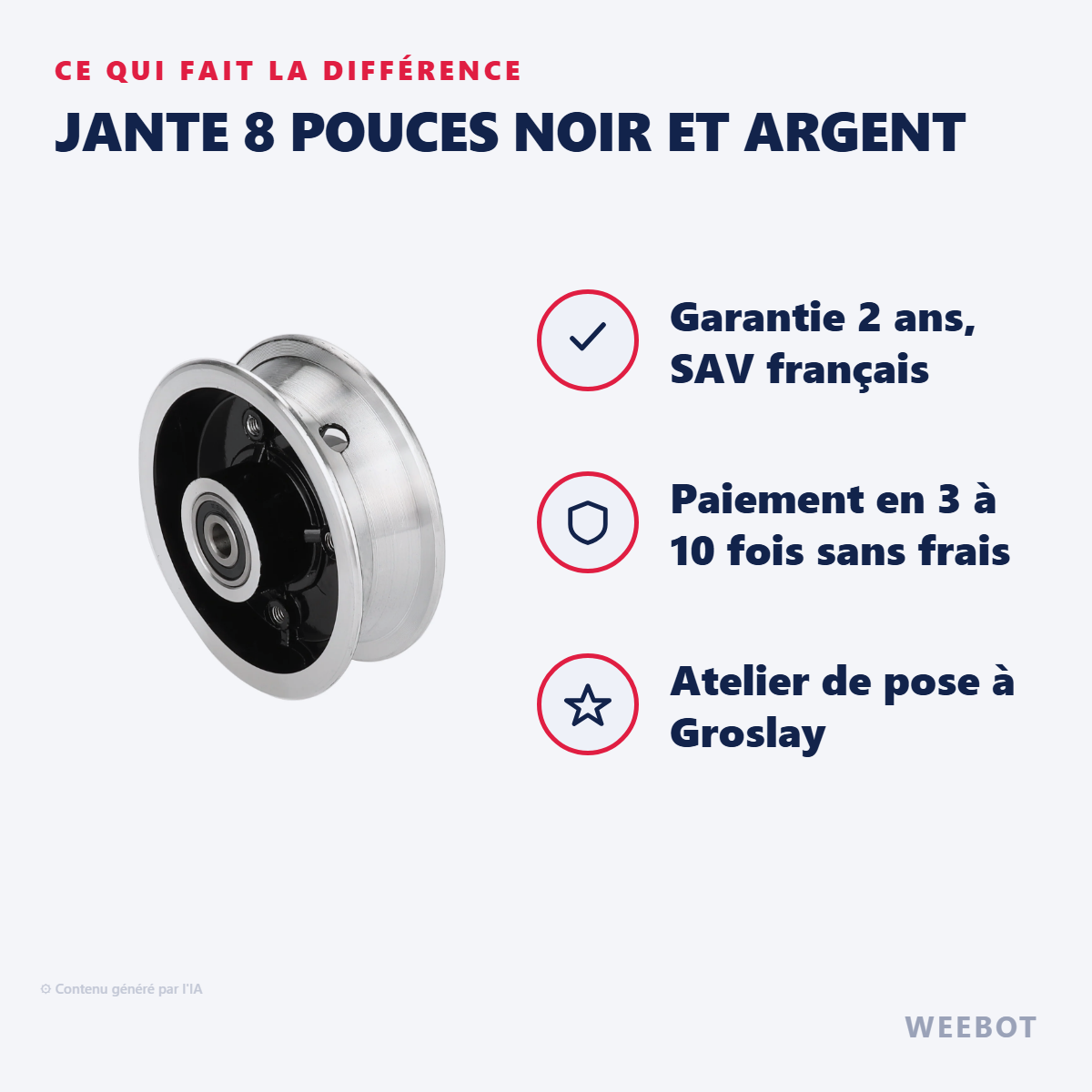 Jante 8 Pouces Noir et Argent : les points forts