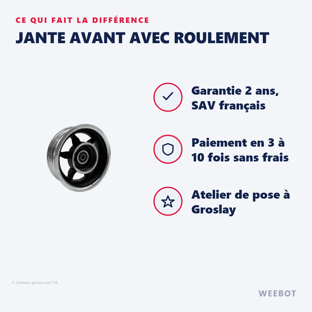 Jante Avant avec Roulement pour Trottinette Électrique Dualtron Togo - Weebot