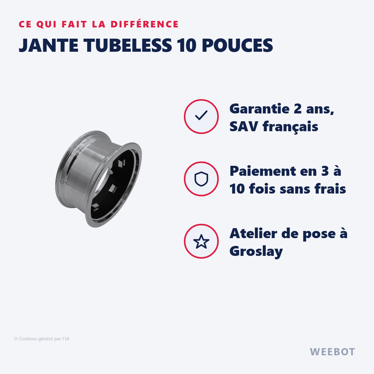 Jante Tubeless 10 Pouces pour Trottinette Électrique Dualtron - Weebot