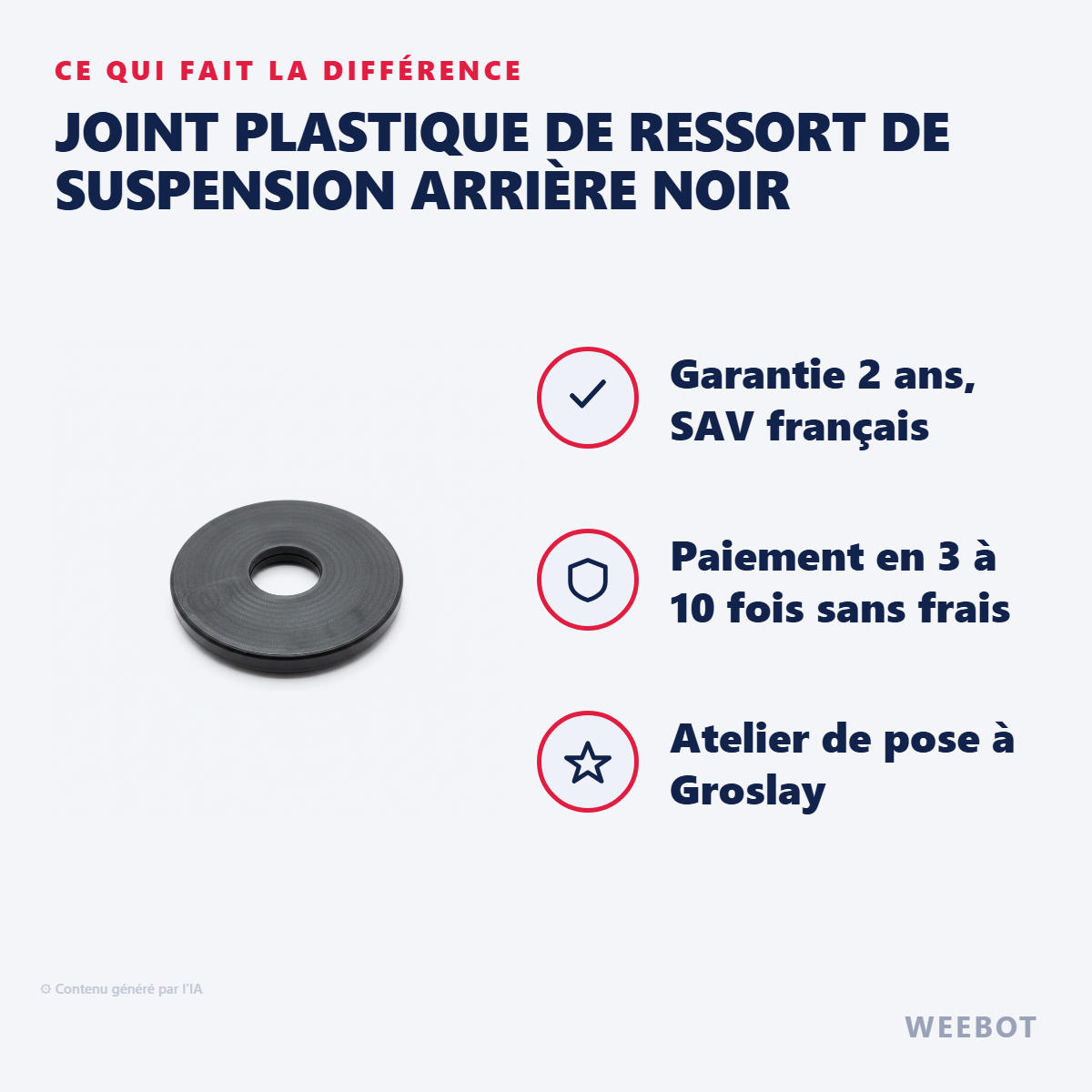 Joint Plastique de Ressort de Suspension Arrière Noir : les points forts