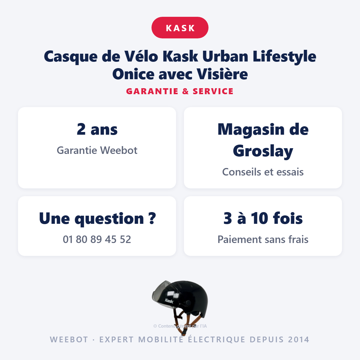 Casque de Vélo Kask Urban Lifestyle Onice avec Visière : garantie 2 ans et service après-vente