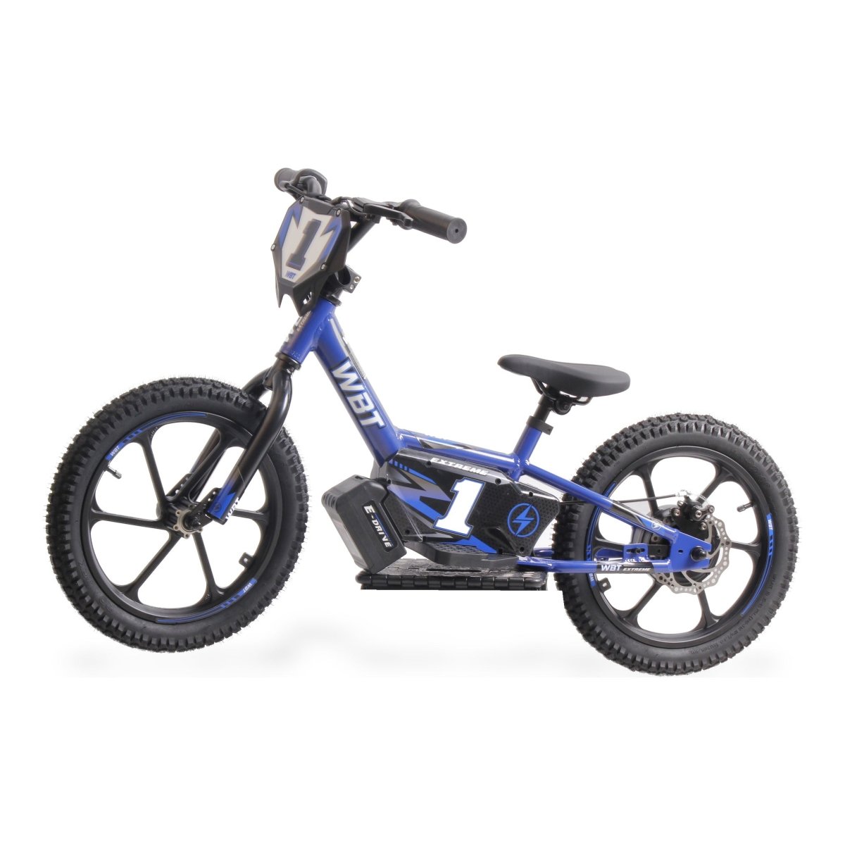 Draisienne électrique enfant WBT Kick X 16 pouces bleue de profil