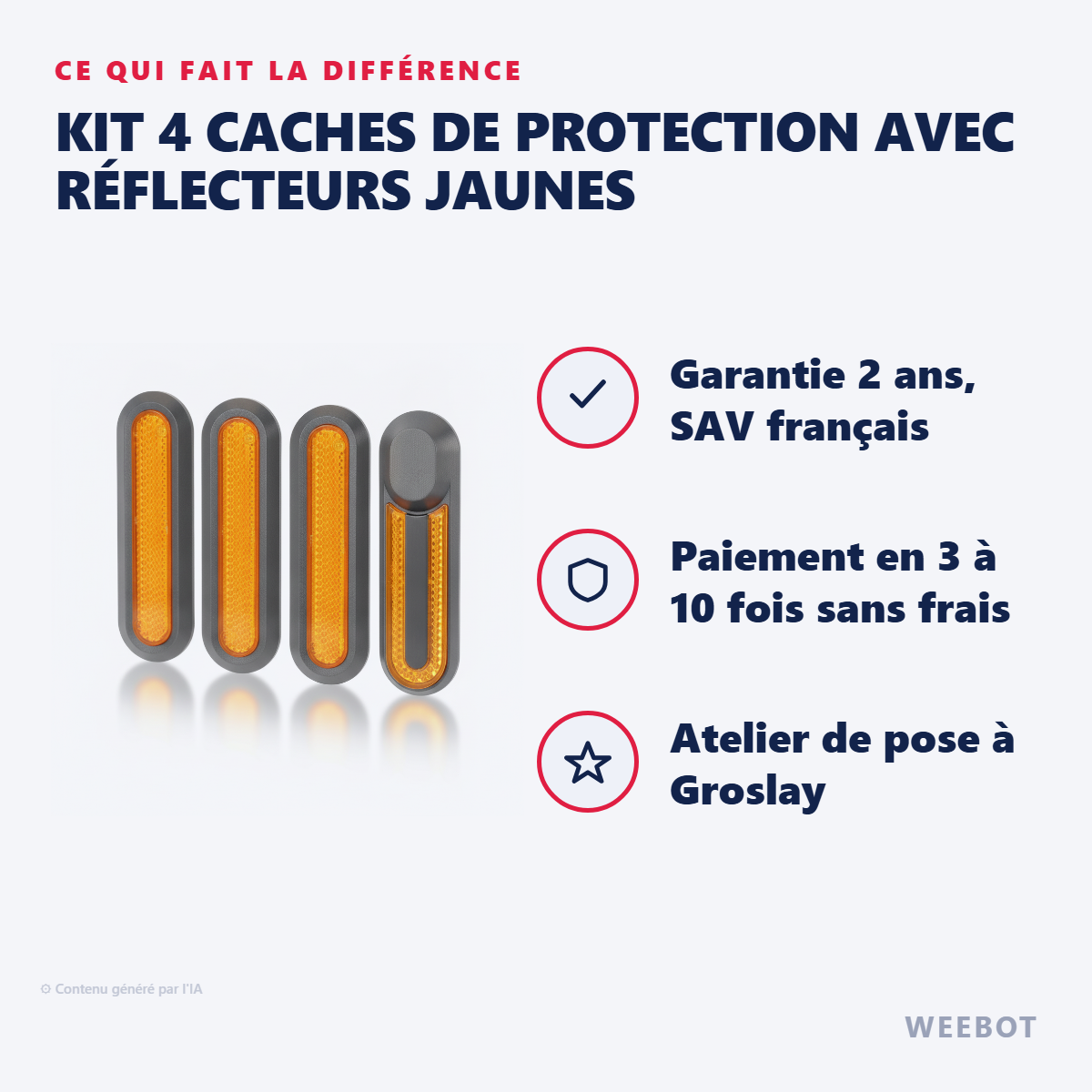 Kit 4 Caches de Protection avec Réflecteurs Jaunes : les points forts