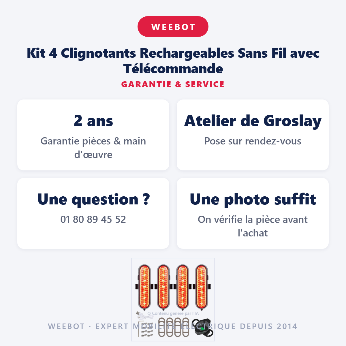 Kit 4 Clignotants Rechargeables Sans Fil avec Télécommande : garantie 2 ans et service après-vente