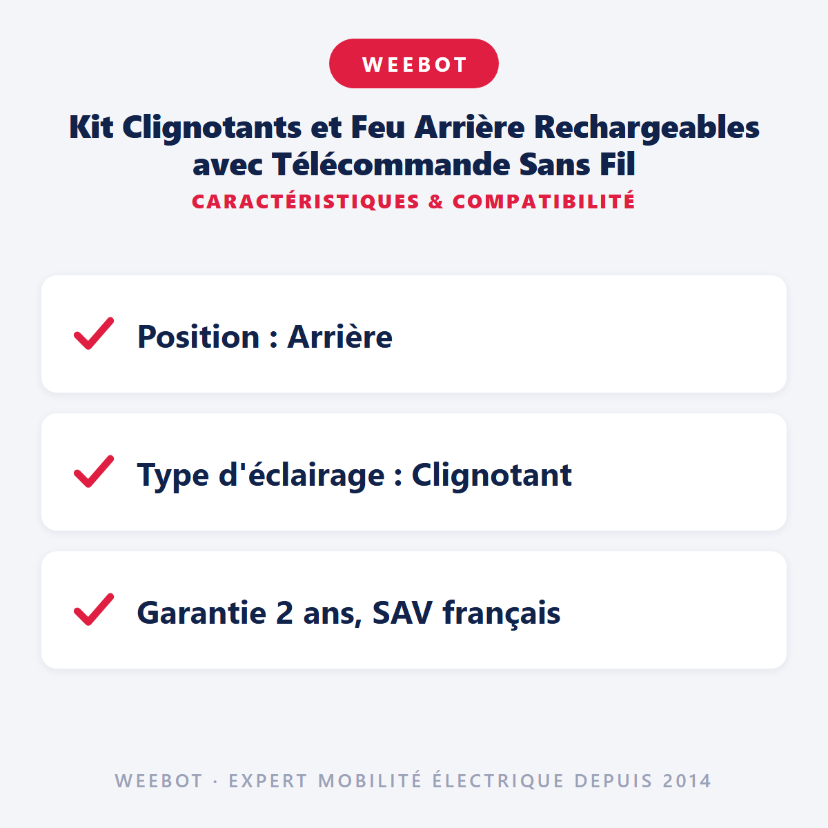 Kit Clignotants et Feu Arrière Rechargeables avec Télécommande Sans Fil : caractéristiques et compatibilité