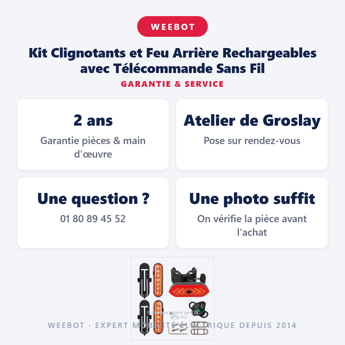 Kit Clignotants et Feu Arrière Rechargeables avec Télécommande Sans Fil : garantie 2 ans et service après-vente