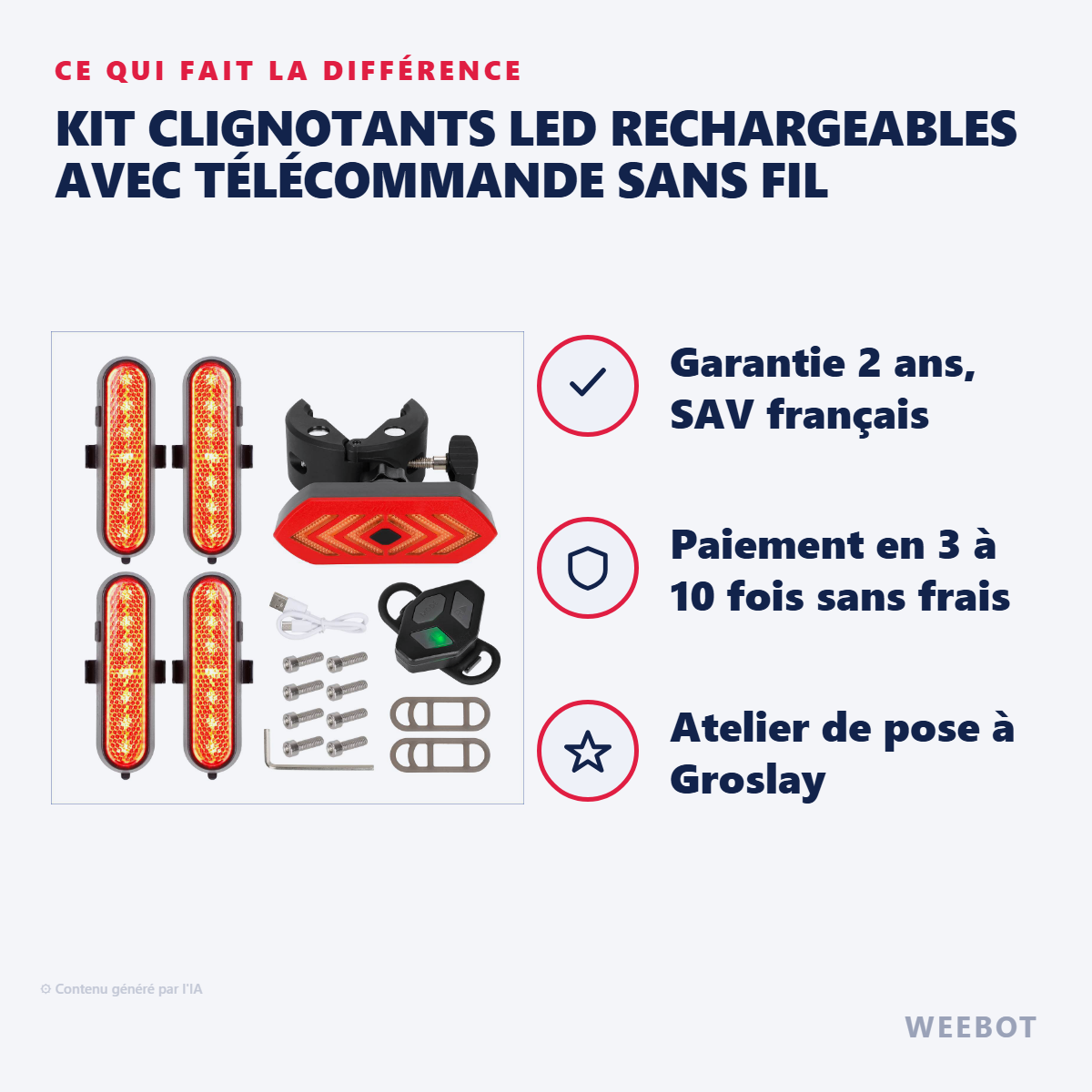 Kit Clignotants LED Rechargeables avec Télécommande Sans Fil : les points forts