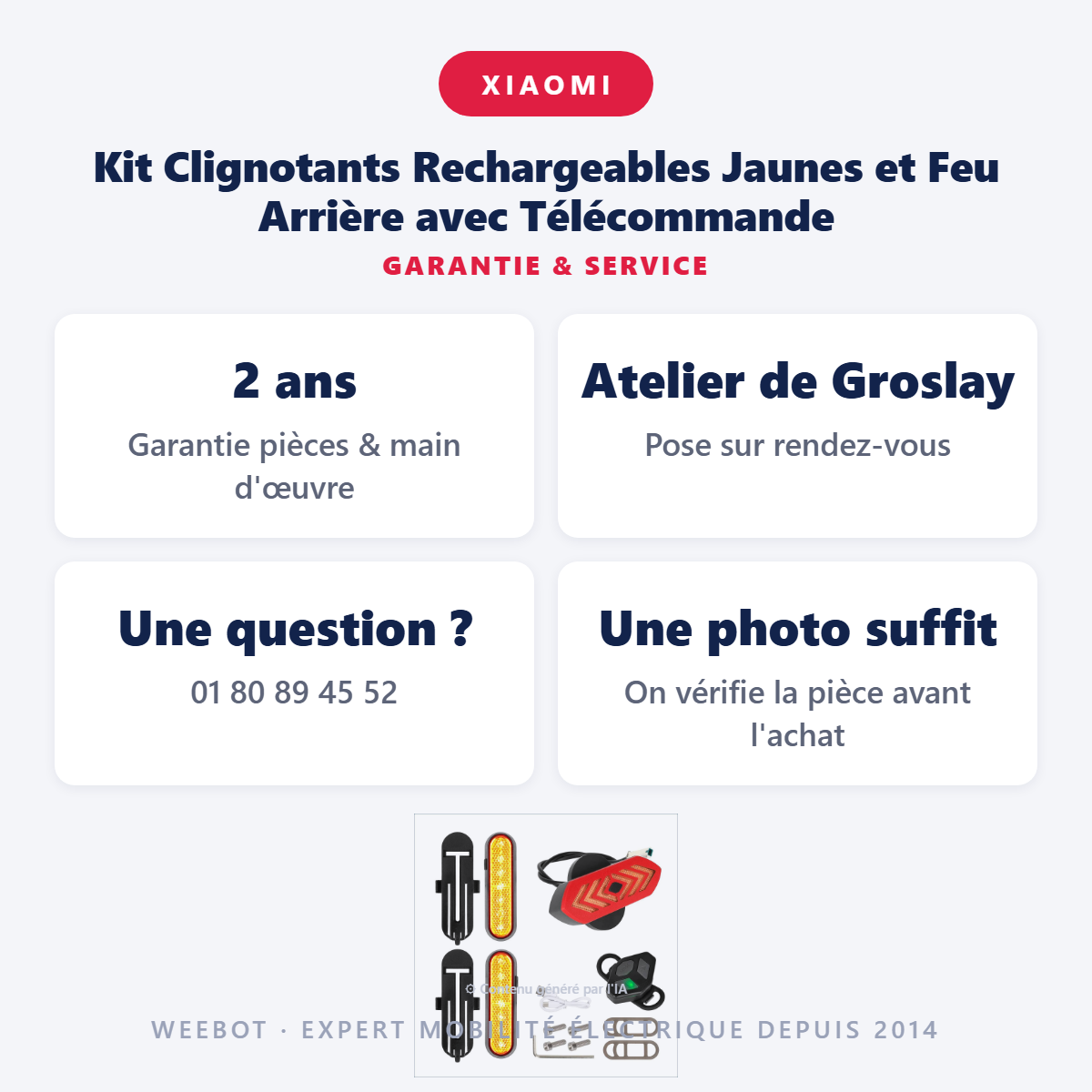 Kit Clignotants Rechargeables Jaunes et Feu Arrière avec Télécommande : garantie 2 ans et service après-vente