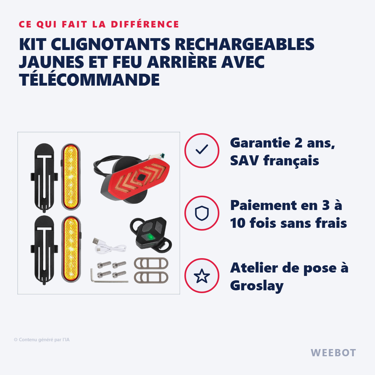 Kit Clignotants Rechargeables Jaunes et Feu Arrière avec Télécommande : les points forts