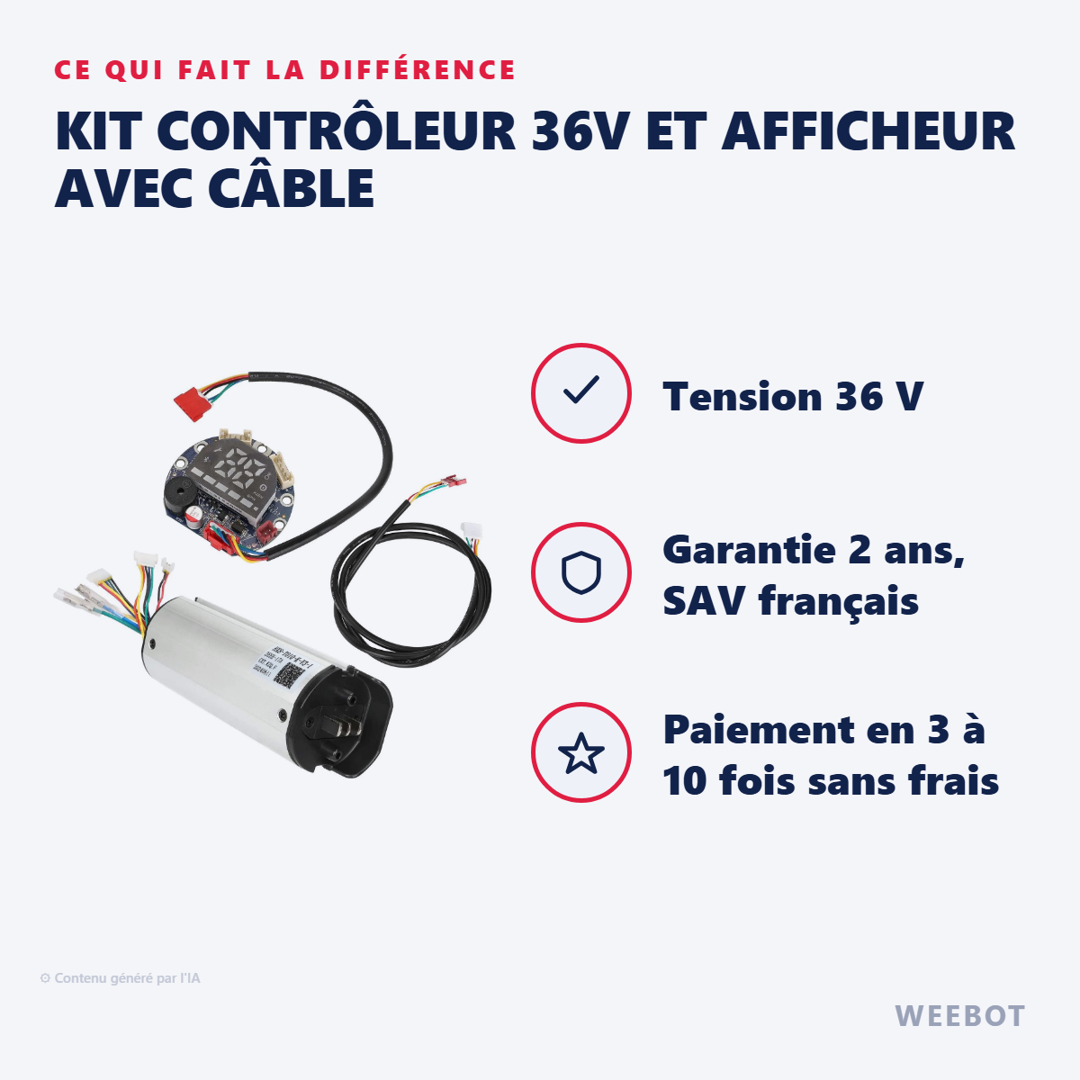 Kit Contrôleur 36V et Afficheur avec Câble : les points forts