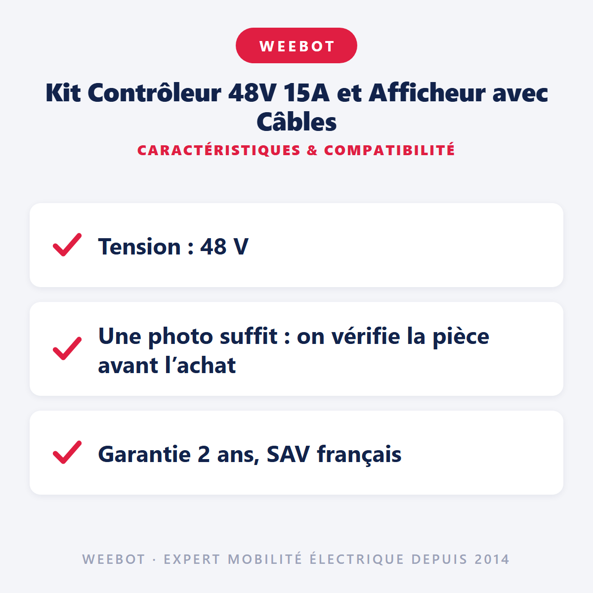 Kit Contrôleur 48V 15A et Afficheur avec Câbles : caractéristiques et compatibilité