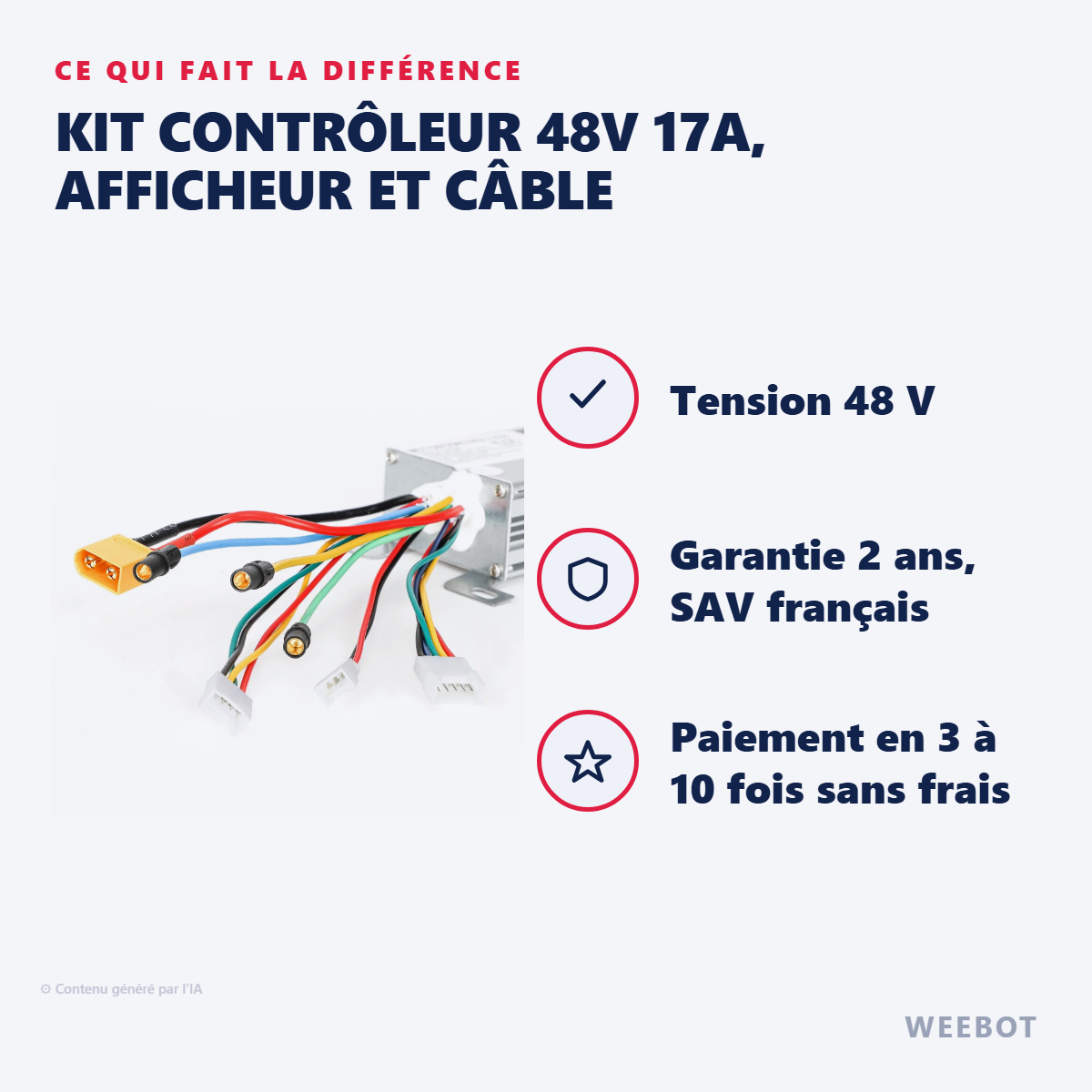 Kit Contrôleur 48V 17A, Afficheur et Câble : les points forts