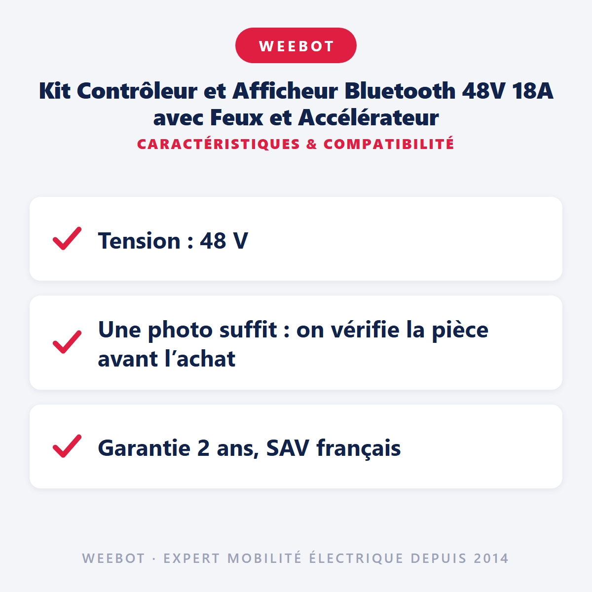 Kit Contrôleur et Afficheur Bluetooth 48V 18A avec Feux et Accélérateur : caractéristiques et compatibilité