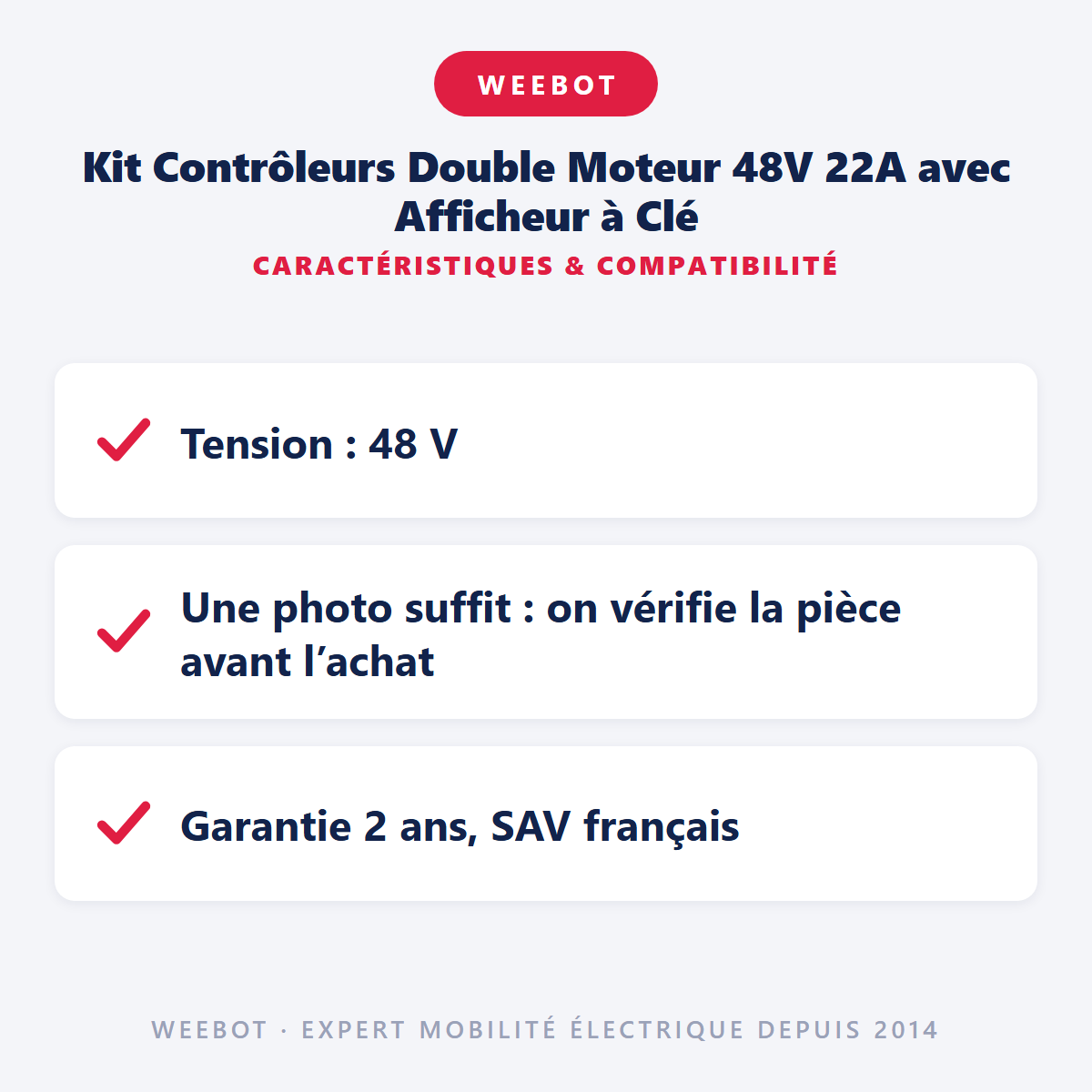 Kit Contrôleurs Double Moteur 48V 22A avec Afficheur à Clé : caractéristiques et compatibilité