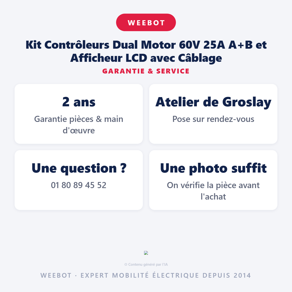 Kit Contrôleurs Dual Motor 60V 25A A+B et Afficheur LCD avec Câblage : garantie 2 ans et service après-vente